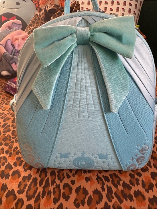 Loungefly Handbags - Loungefly Light Blue Velvet Bow Backpack